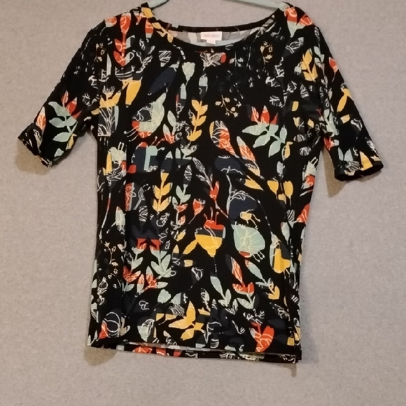 LuLaRoe Orange Yellow Graphic Fitted Short Sleeve Tee - Picture 1 of 5
